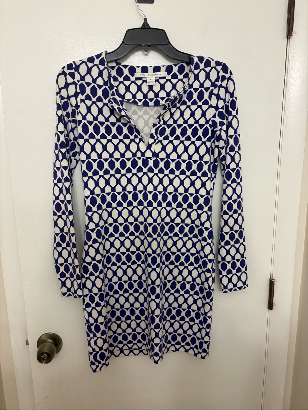 Diane von Furstenberg Reina Indigo Geometric Dress DVF Size 4